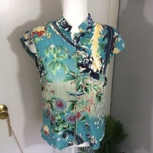 100% Silk Citron Santa Monica Oriental Blouse S